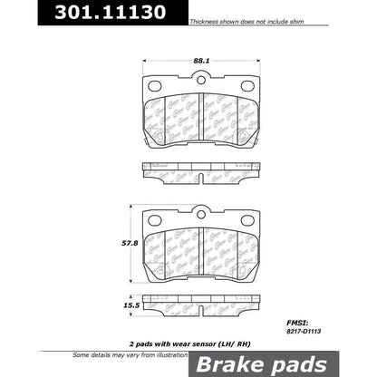 Centric Parts Disc Brake Pad Set Premium Ceramic with Shims and Hardware for 2006-2011 Lexus GS300 GS350 GS430 GS450h GS460 IS250 IS350 301.11130