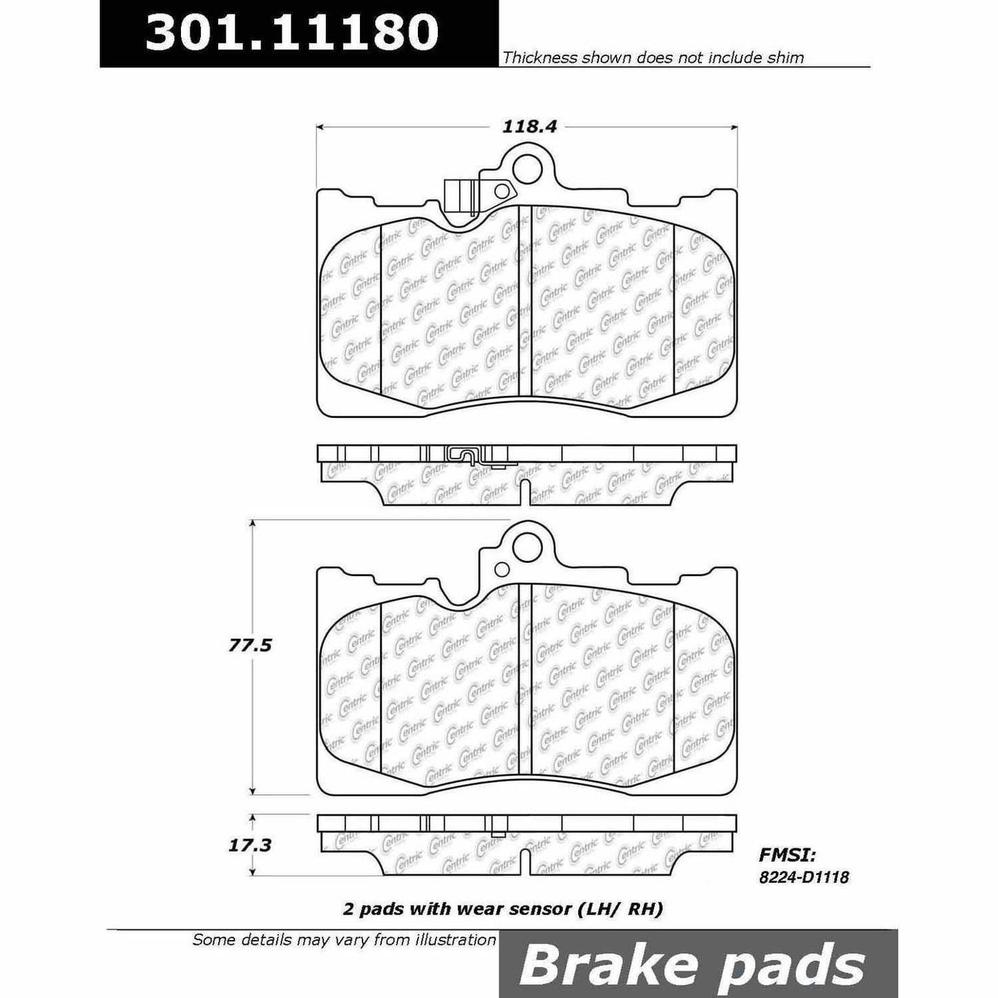 Centric Parts Disc Brake Pad Set Premium Ceramic with Shims and Hardware for Lexus GS Series 2006-2022