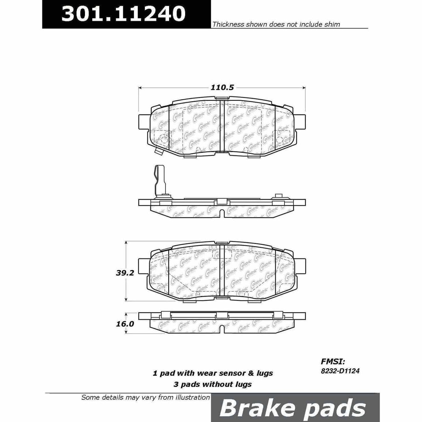 Stoptech Centric Centric Premium Ceramic Brake Pads 301.11240