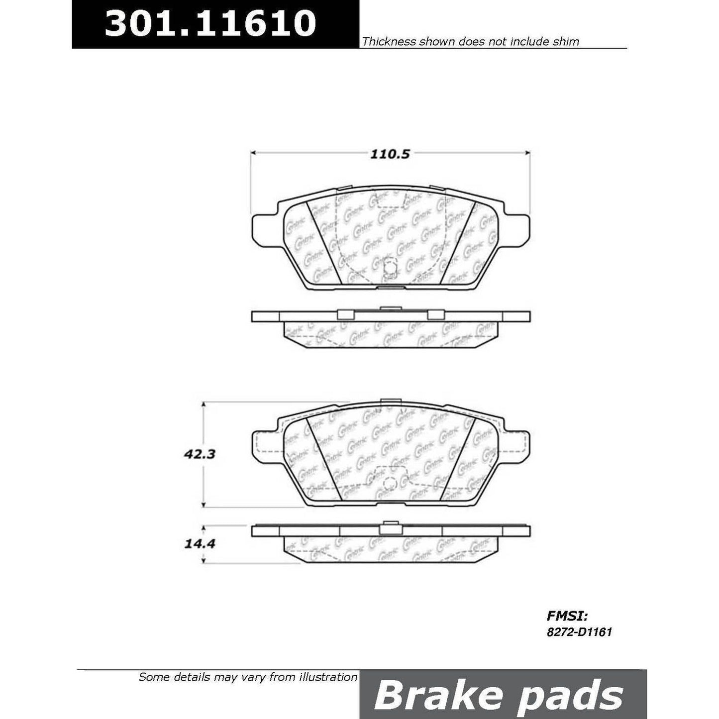 Stoptech Centric Centric Premium Ceramic Brake Pads 301.11610