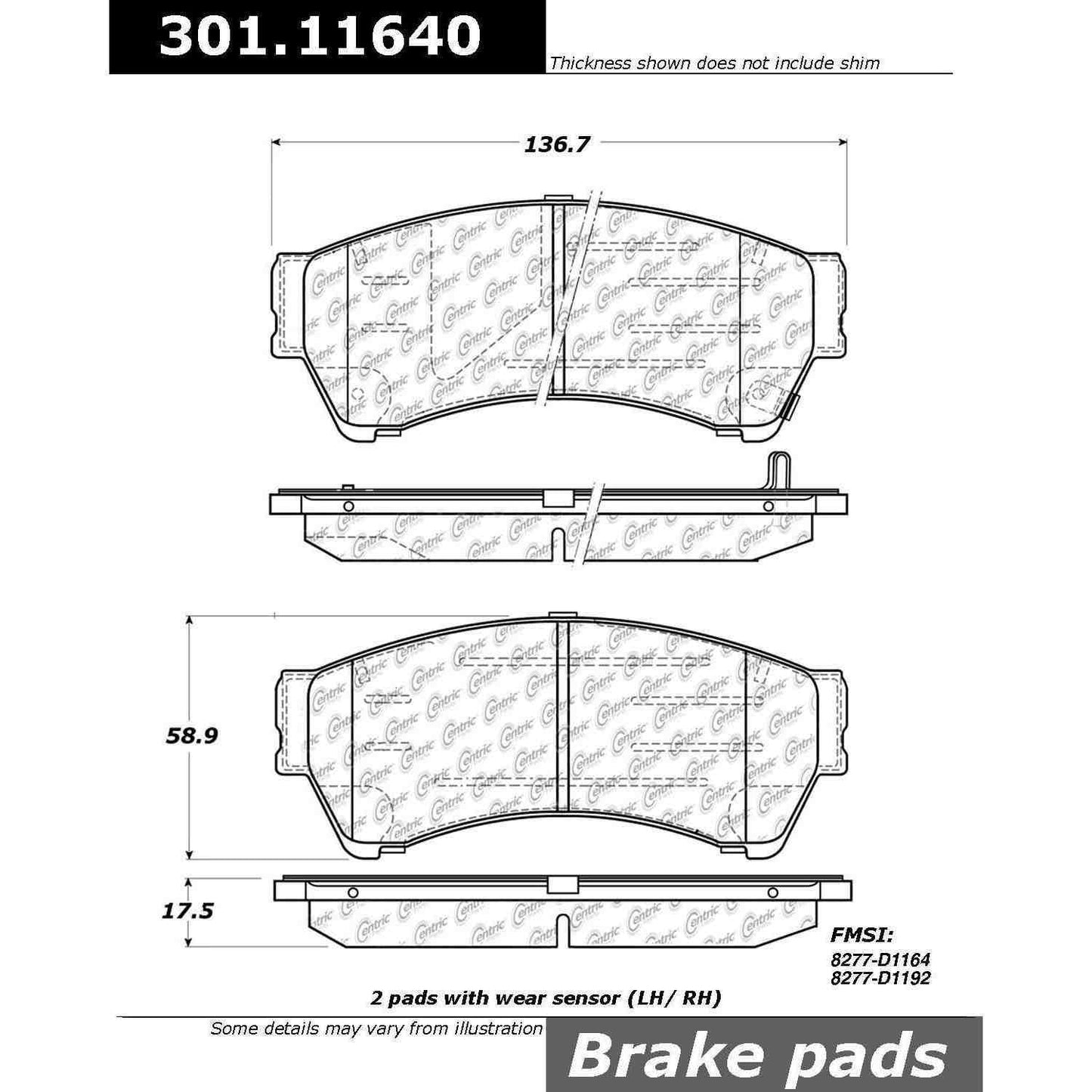 Stoptech Centric Centric Premium Ceramic Brake Pads 301.11640