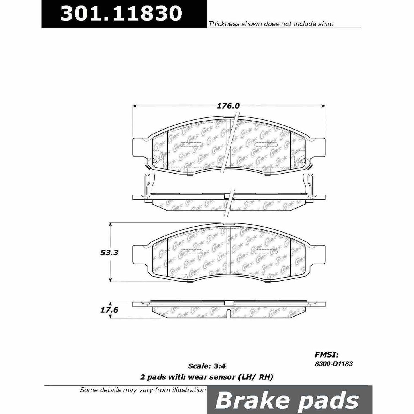 Stoptech Centric Centric Premium Ceramic Brake Pads 301.11830