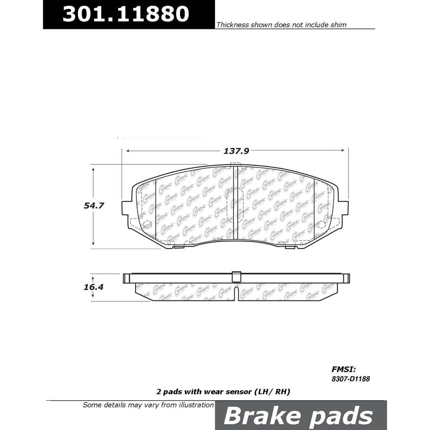 Centric Parts Disc Brake Pad Set Premium Ceramic with Shims and Hardware for 2006-2013 Suzuki Grand Vitara 301.11880