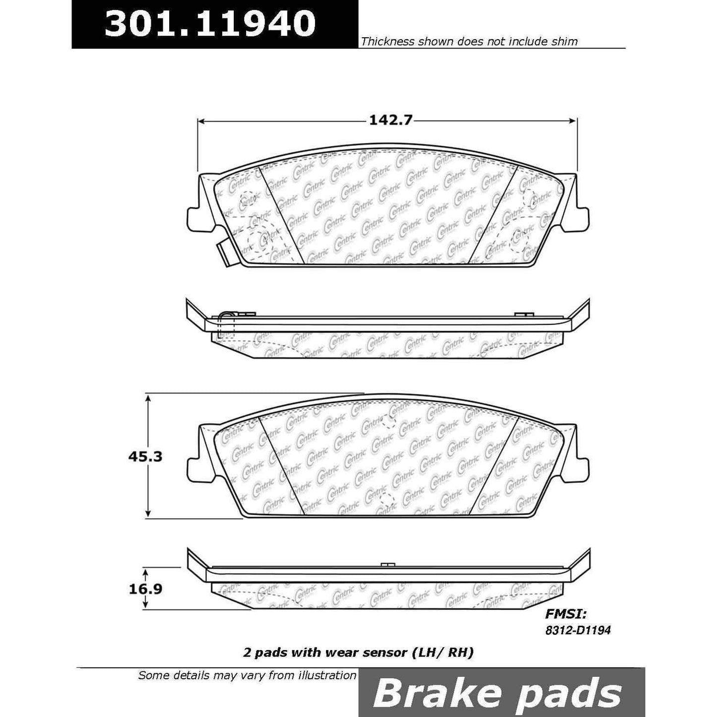 Centric Parts Disc Brake Pad Set Premium Ceramic with Shims and Hardware for 2007-2014 Cadillac Escalade