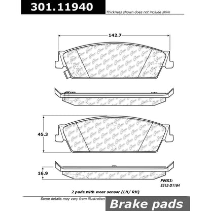 Centric Parts Disc Brake Pad Set Premium Ceramic with Shims and Hardware for 2007-2014 Cadillac Escalade