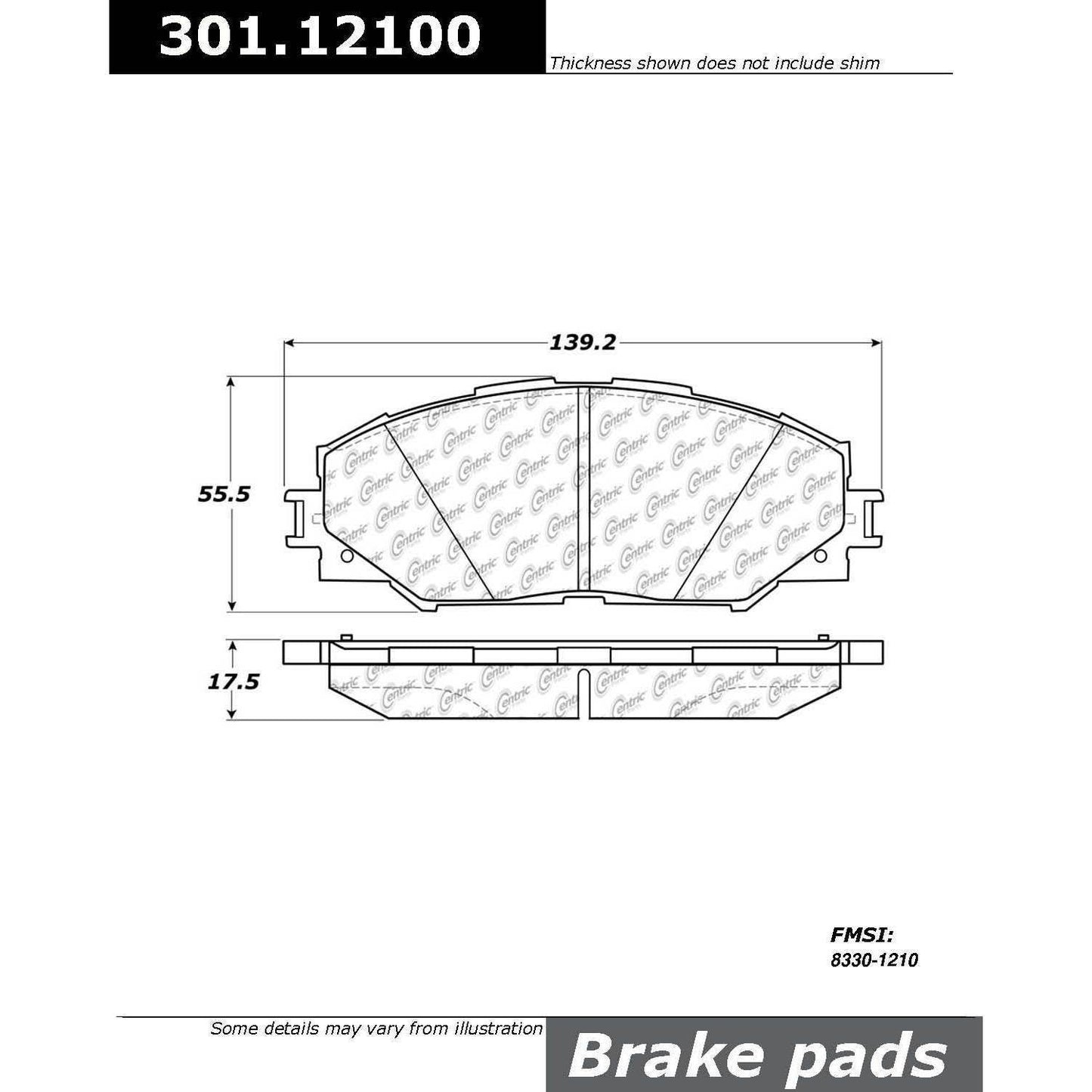 Centric Parts Disc Brake Pad Set Premium Ceramic with Shims and Hardware for 2006-2019 Passenger Cars 301.12100