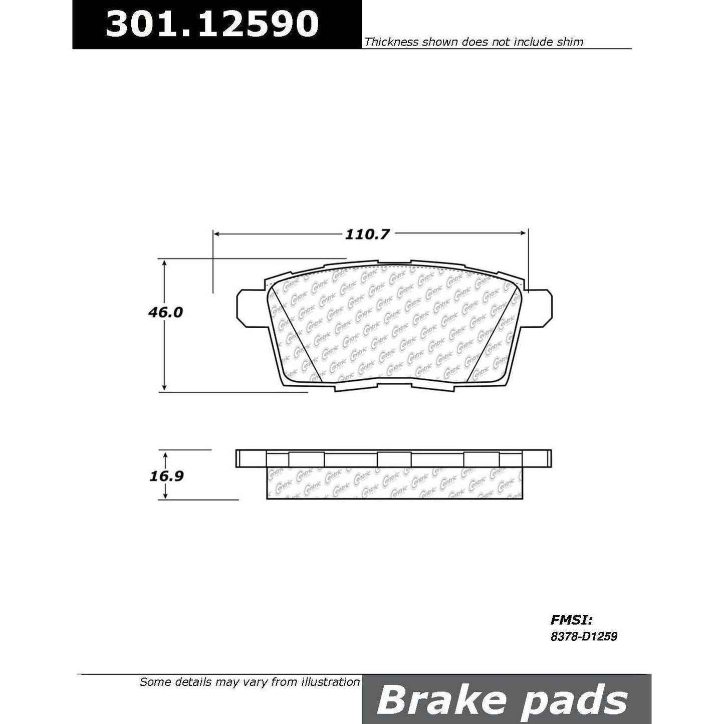 Centric Parts Disc Brake Pad Set Premium Ceramic with Shims and Hardware for Ford Edge 2007‑2010 Lincoln MKX 2007‑2010 Mazda CX‑7 2007‑2012 CX‑9 2007‑2015 301.12590