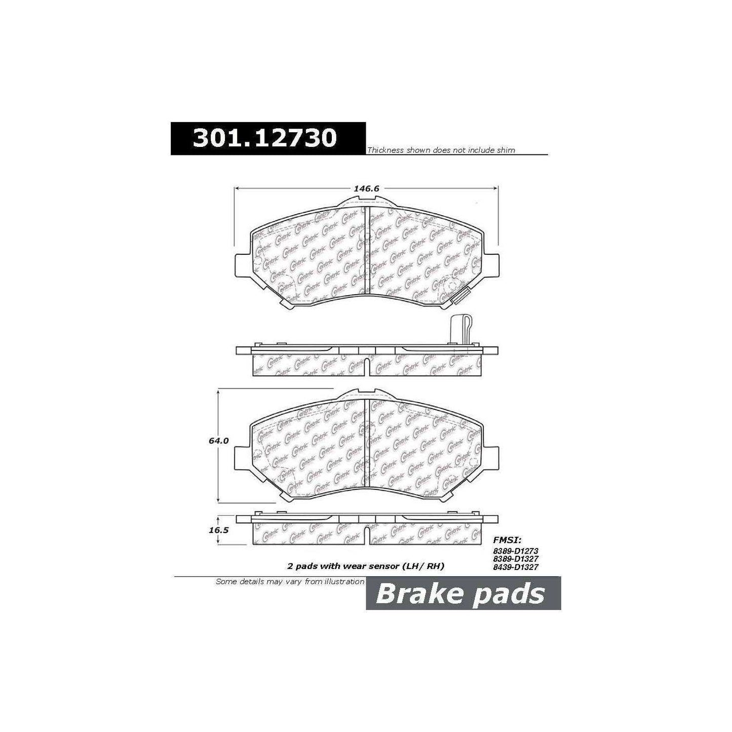 Stoptech Centric 08-10 Dodge Caravan/Grand Caravan Front Centric Premium Ceramic Brake Pads 301.12730
