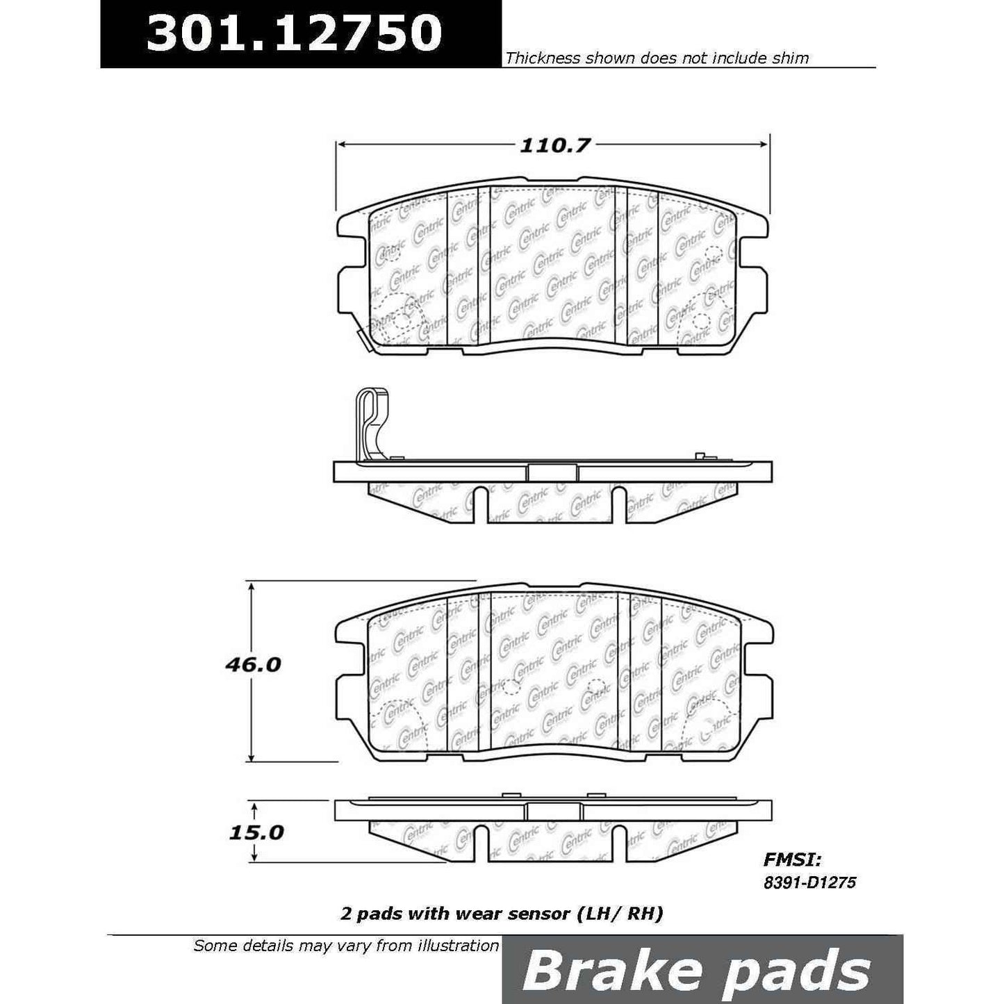 Centric Parts Disc Brake Pad Set Premium Ceramic with Shims and Hardware for 2007-2017 Chevrolet Captiva Sport Equinox GMC Terrain Pontiac Saturn Suzuki 301.12750