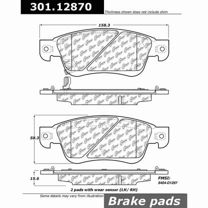 Centric Parts Disc Brake Pad Set Premium Ceramic with Shims and Hardware for 2007-2008 Infiniti G35, 2008-2013 Infiniti G37, 2014-2016 Infiniti Q60 301.12870