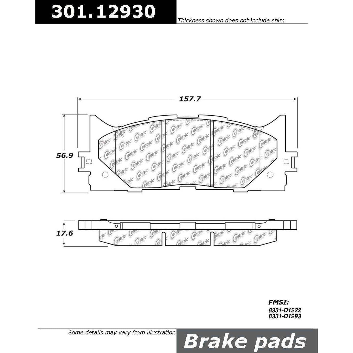 Centric Parts Disc Brake Pad Set Premium Ceramic with Shims and Hardware for 2018-2013 Lexus ES300h 2018-2007 ES350 2018-2008 Toyota Avalon 2017-2007 Camry 301.12930