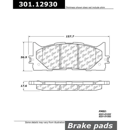 Centric Parts Disc Brake Pad Set Premium Ceramic with Shims and Hardware for 2018-2013 Lexus ES300h 2018-2007 ES350 2018-2008 Toyota Avalon 2017-2007 Camry 301.12930