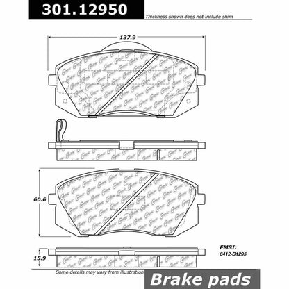 Centric Parts Disc Brake Pad Set Premium Ceramic with Shims and Hardware for 2015 Hyundai Sonata 2010-2007 Kia Rondo 301.12950