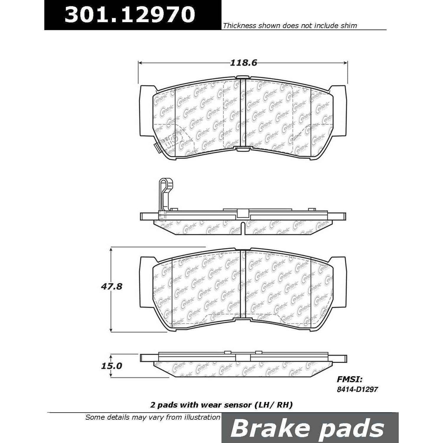 Centric Parts Disc Brake Pad Set Premium Ceramic with Shims and Hardware for 2007-2009 Hyundai Santa Fe 301.12970