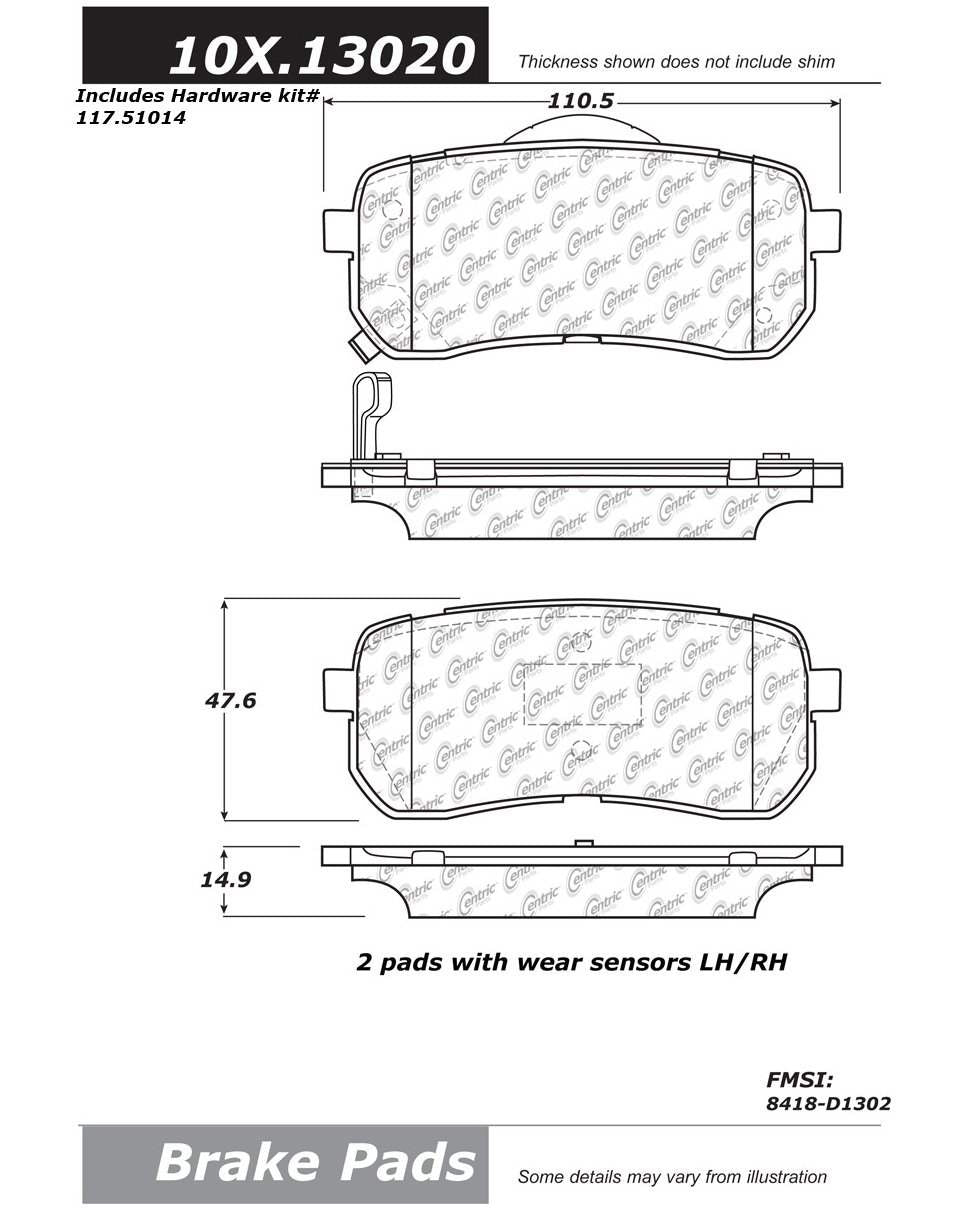 Stoptech Centric Centric Premium Ceramic Brake Pads 301.13020