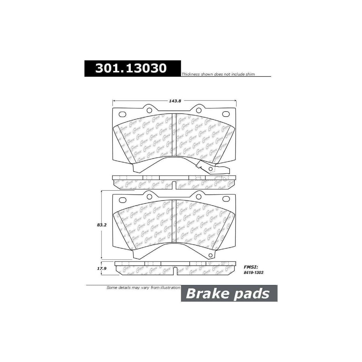 Centric Parts Disc Brake Pad Set Premium Ceramic with Shims and Hardware for 2008-2022 Lexus LX570 Toyota Land Cruiser Sequoia Tundra 301.13030