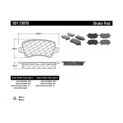 Centric Parts Premium Ceramic Brake Pads with Shims and Hardware 301.13070