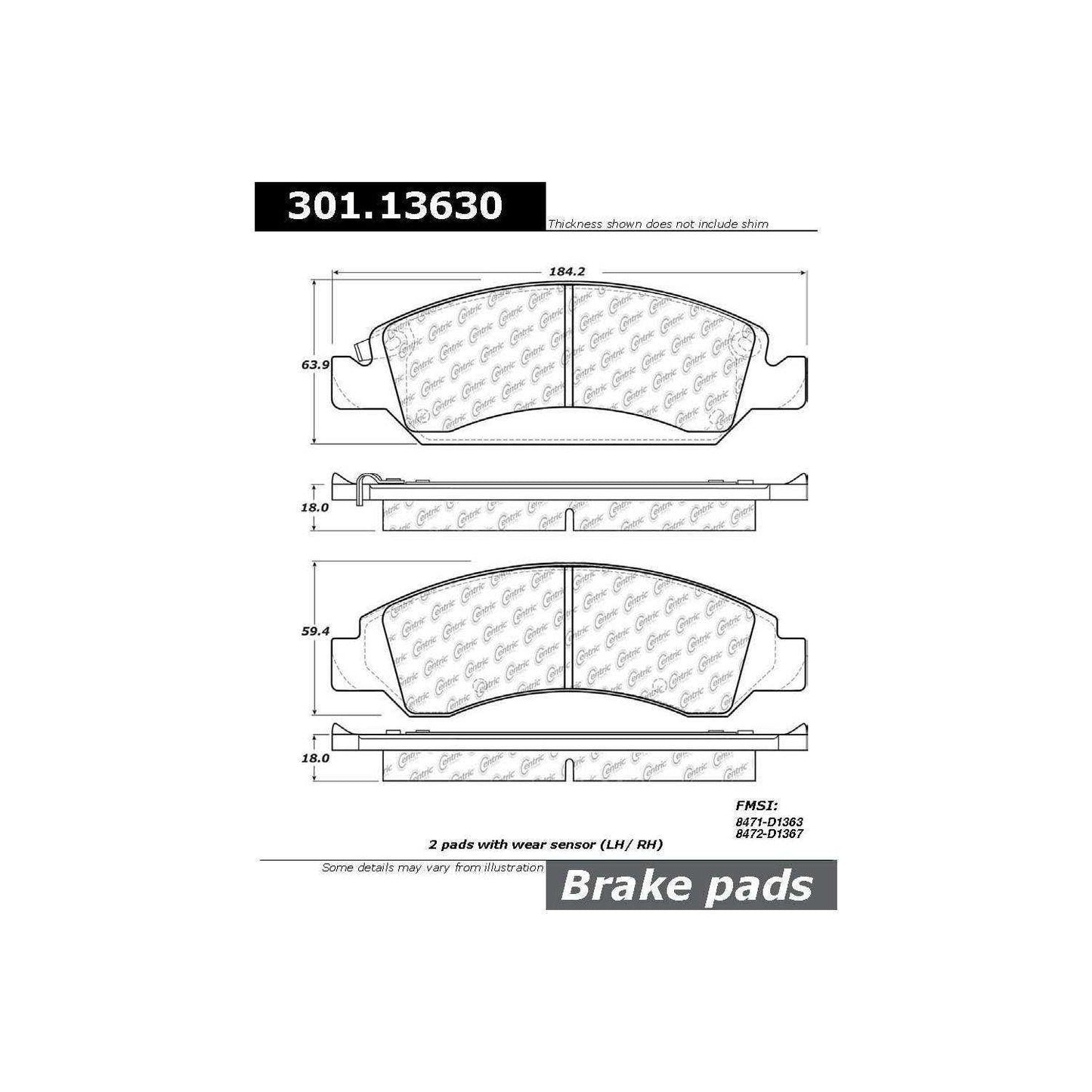 Stoptech Centric Centric Premium Ceramic Brake Pads 301.13630