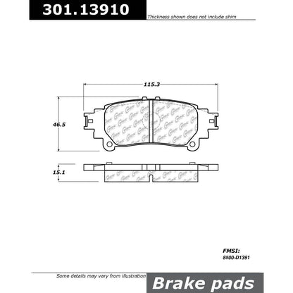 Centric Parts Disc Brake Pad Set Premium Ceramic with Shims for 2010-2015 Lexus RX350, 2014-2019 Toyota Highlander 301.13910