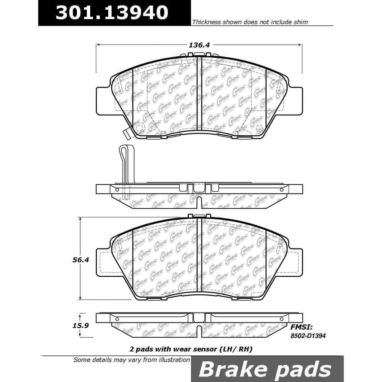 Stoptech Centric Centric Premium Ceramic Brake Pads 301.13940