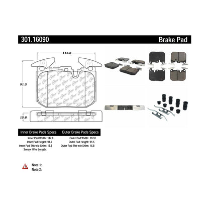 Stoptech Centric 14-20 BMW 2-Series / 12-18 BMW 3-Series Premium Ceramic Front Disc Brake Pads 301.16090