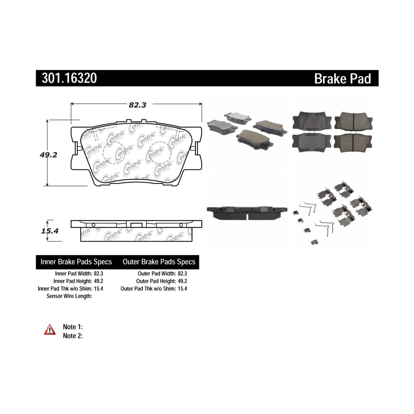 Centric Parts Disc Brake Pad Set with High Performance Shims 301.16320