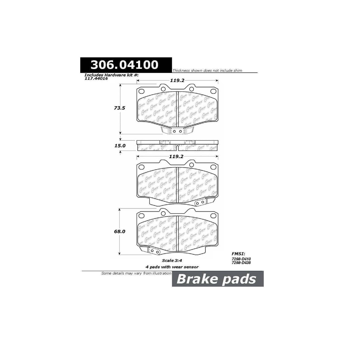 Centric Parts Disc Brake Pad Set Fleet Performance with Para-aramid friction compounds 306.04100