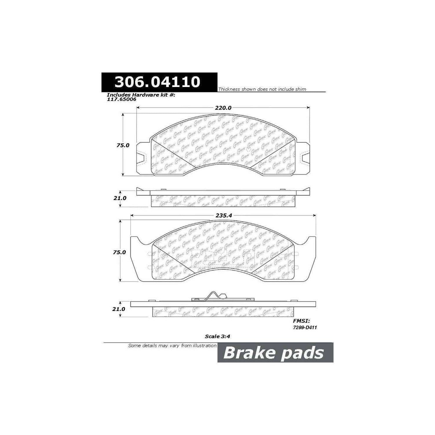 Centric Parts Fleet Performance Brake Pads with Hardware 306.04110
