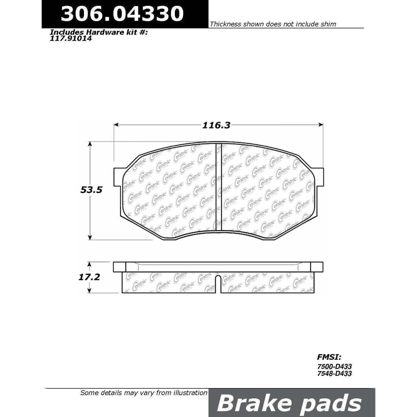 Centric Parts Fleet Performance Brake Pads with Hardware 306.04330