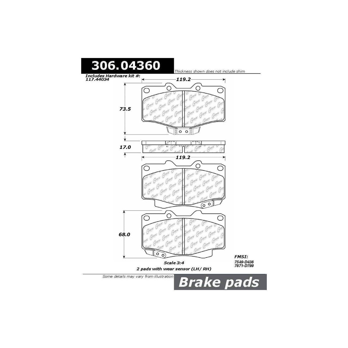 Centric Parts Disc Brake Pad Set Fleet Performance with Para-aramid friction compounds 306.04360