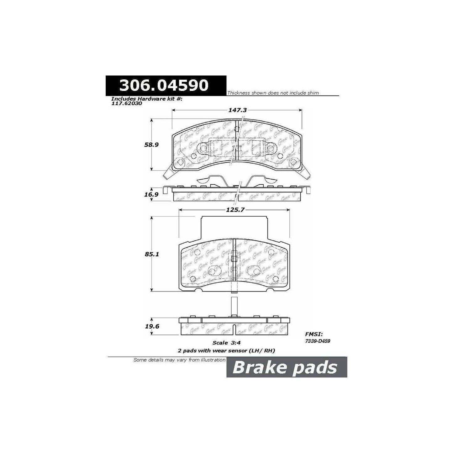 Centric Parts Disc Brake Pad Set Fleet Performance with Para-aramid friction compounds 306.04590