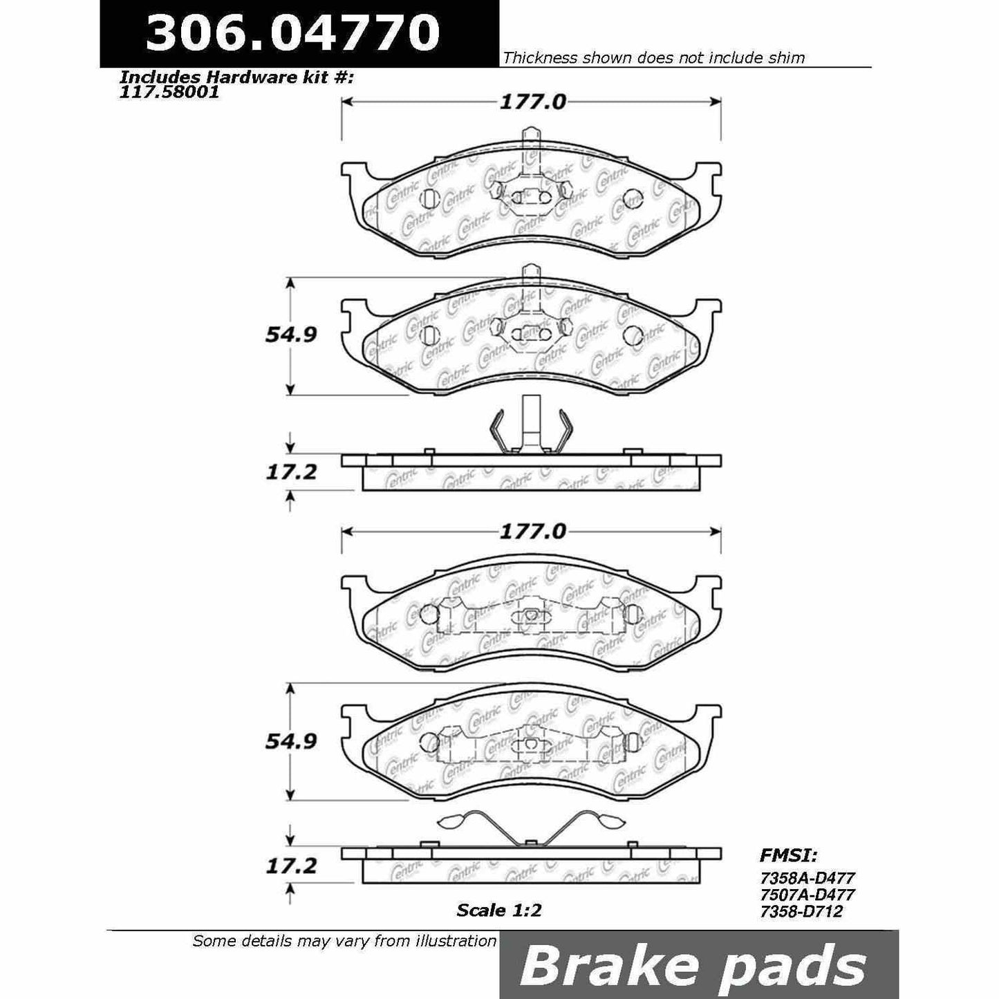 Centric Parts Disc Brake Pad Set Fleet Performance with Para-aramid friction compounds 306.04770