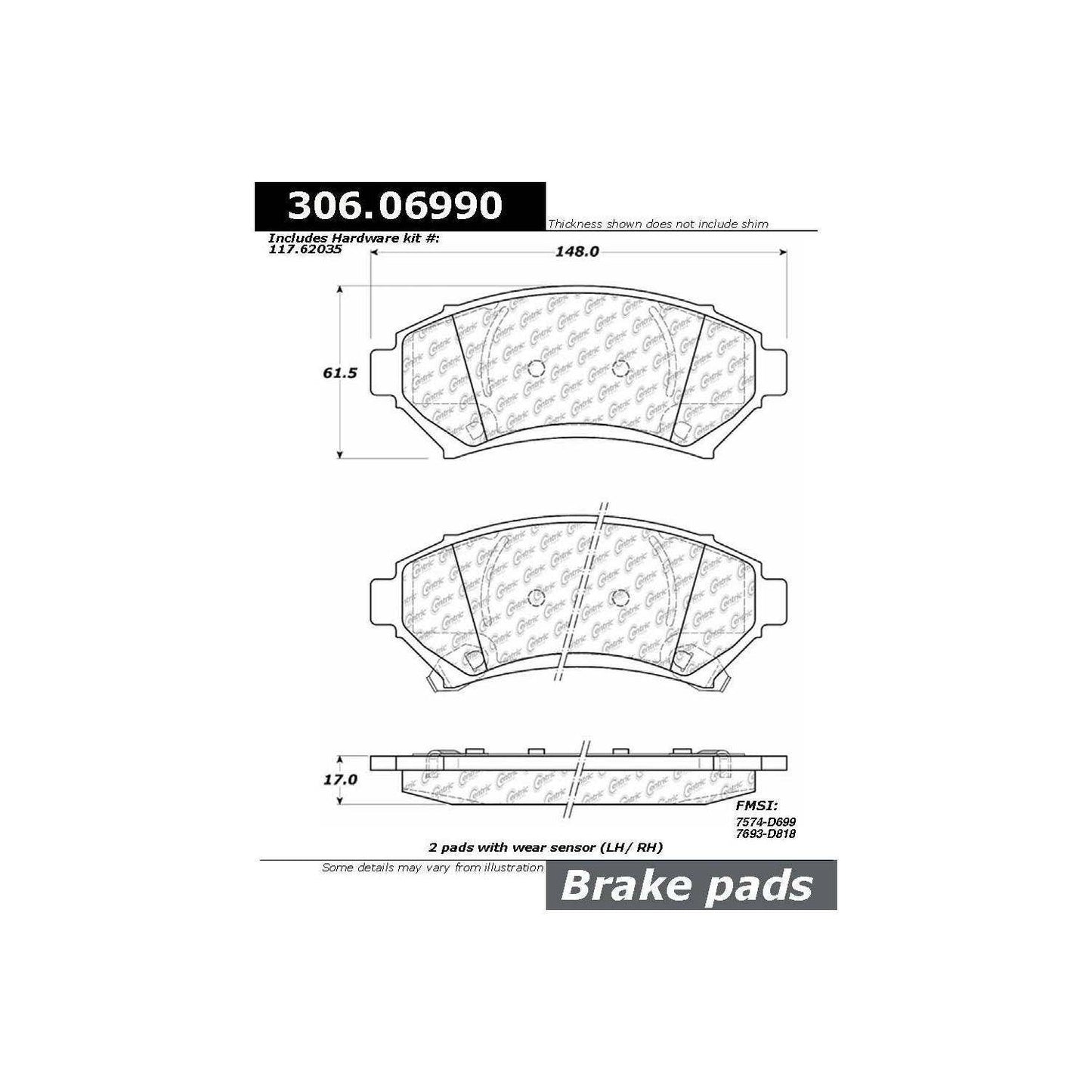 Centric Parts Disc Brake Pad Set Fleet Performance with Para-aramid friction compounds 306.06990