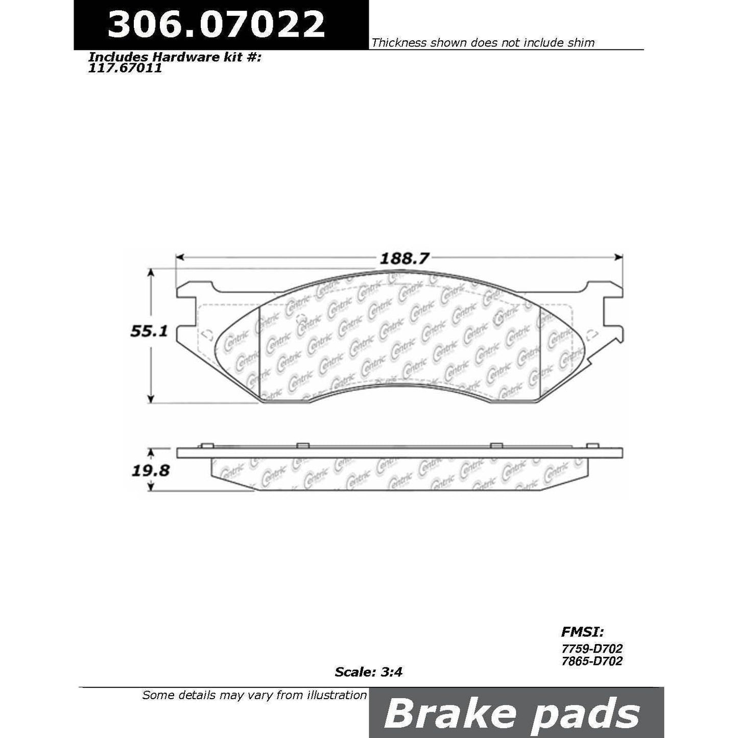 Centric Parts Fleet Performance Brake Pads with Hardware 306.07022