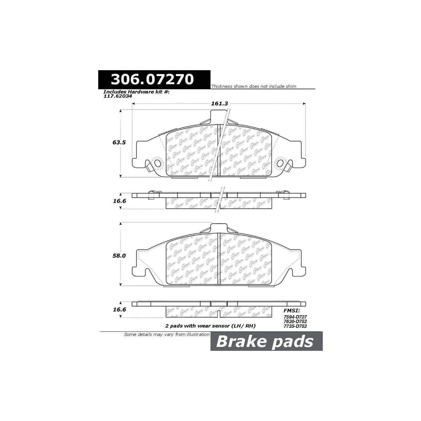 Centric Parts Disc Brake Pad Set Fleet Performance with Para-aramid friction compounds 306.07270