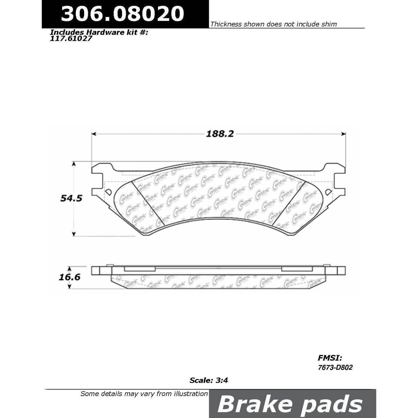 Centric Parts Fleet Performance Brake Pads with Hardware 306.08020