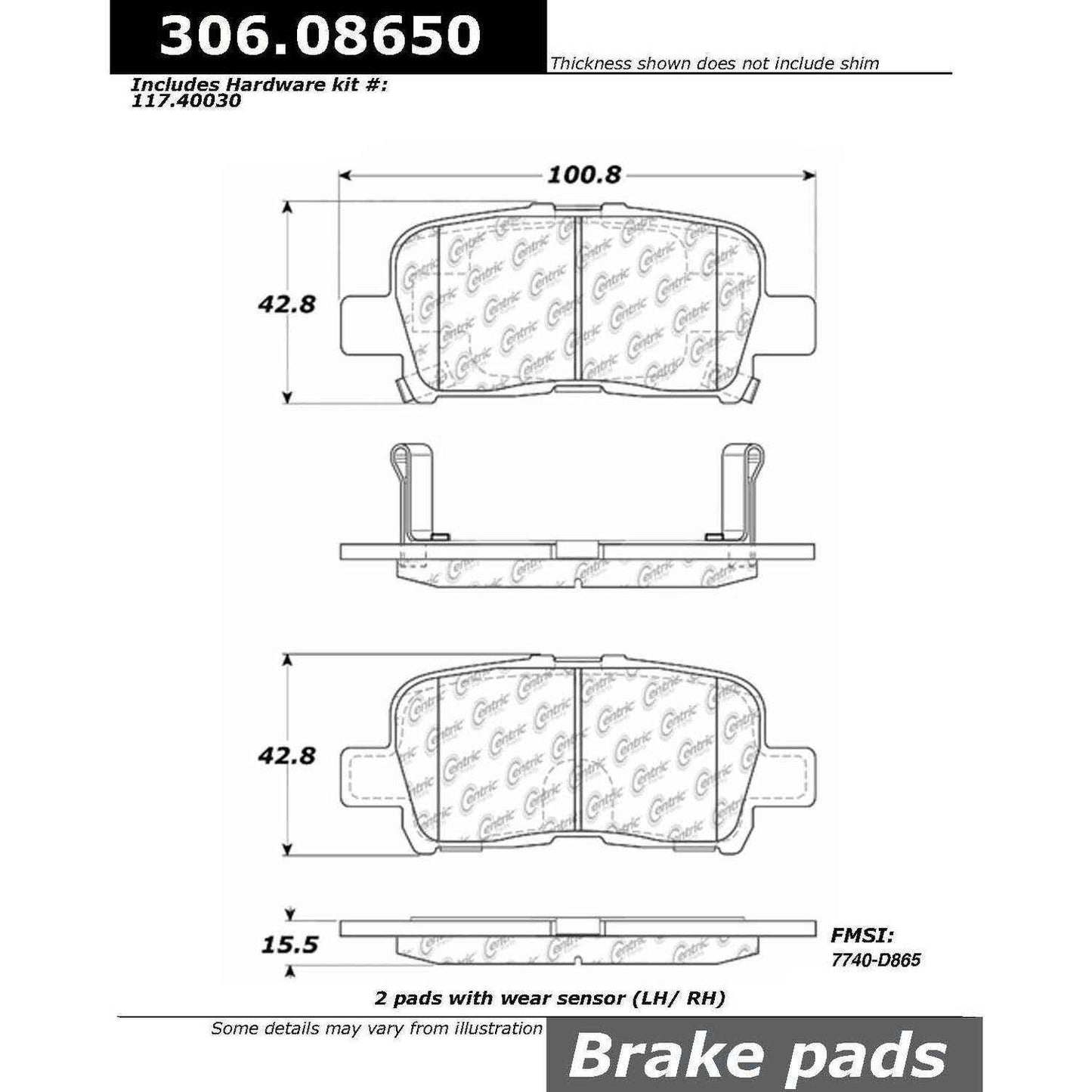Stoptech Centric 01-06 Acura MDX / 03-08 Honda Pilot Performance Rear Brake Pads 306.08650