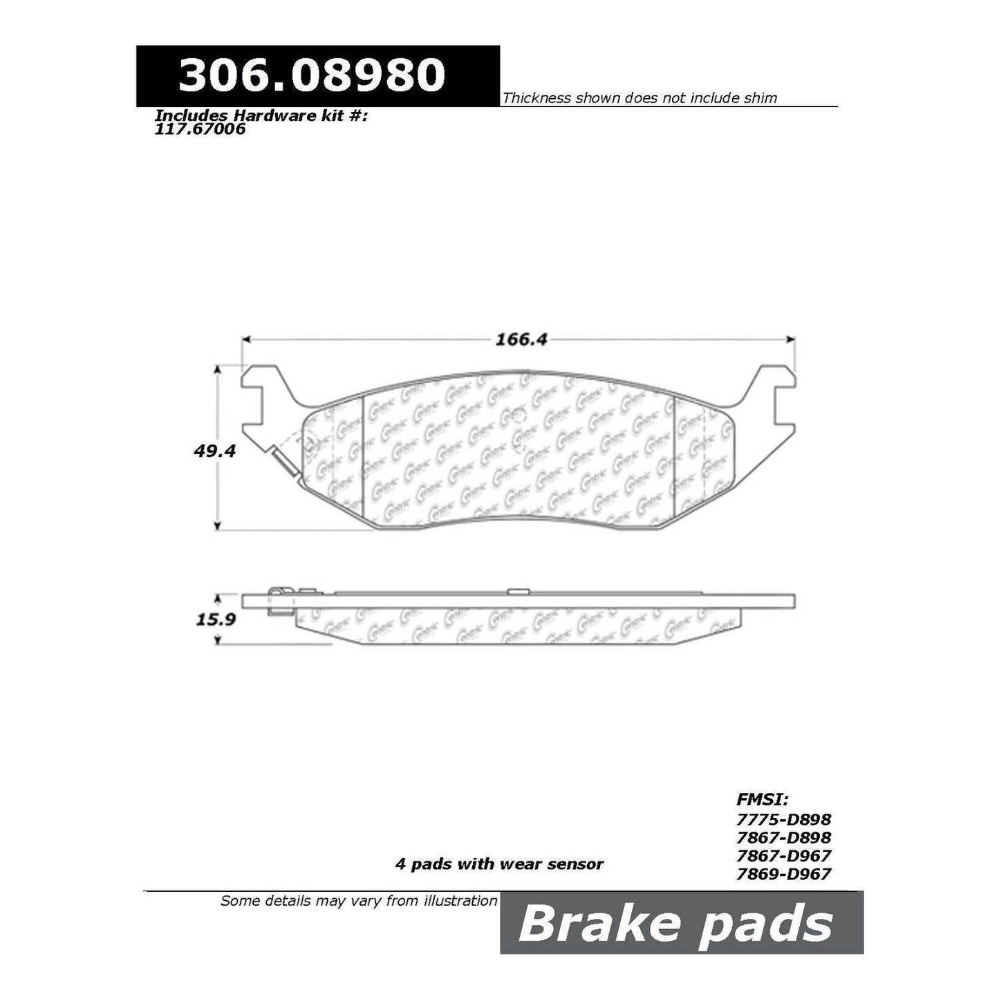 Centric Parts Disc Brake Pad Set Fleet Performance with Para-aramid Friction Compounds 306.08980