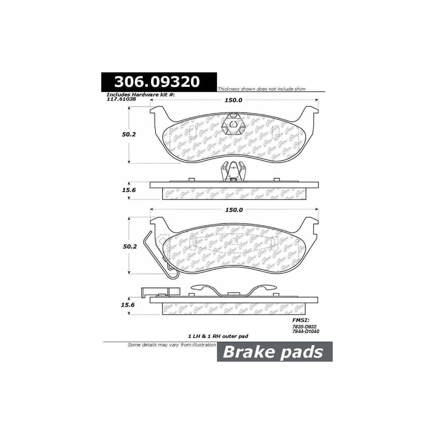 Centric Parts Disc Brake Pad Set Fleet Performance with Para-aramid friction compounds 306.09320
