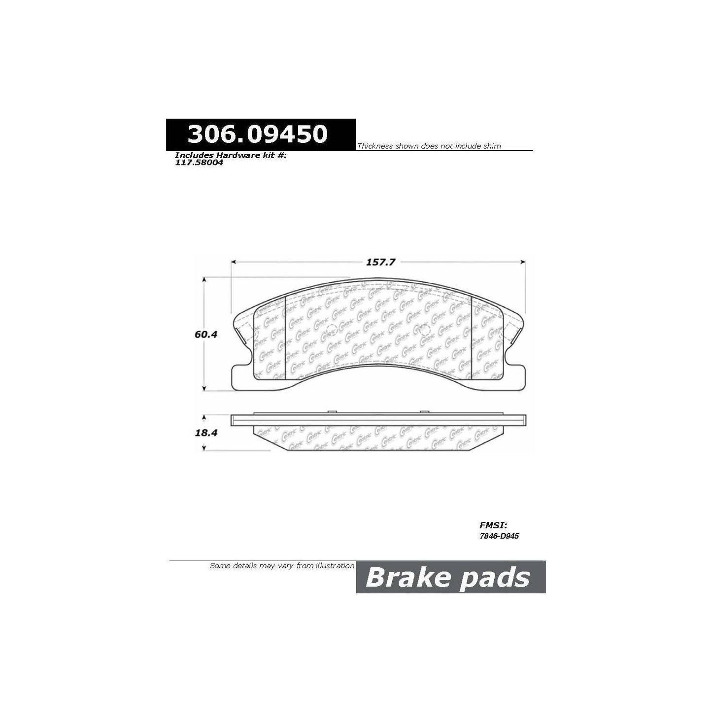 Centric Parts Disc Brake Pad Set Fleet Performance with Para-aramid friction compounds 306.09450