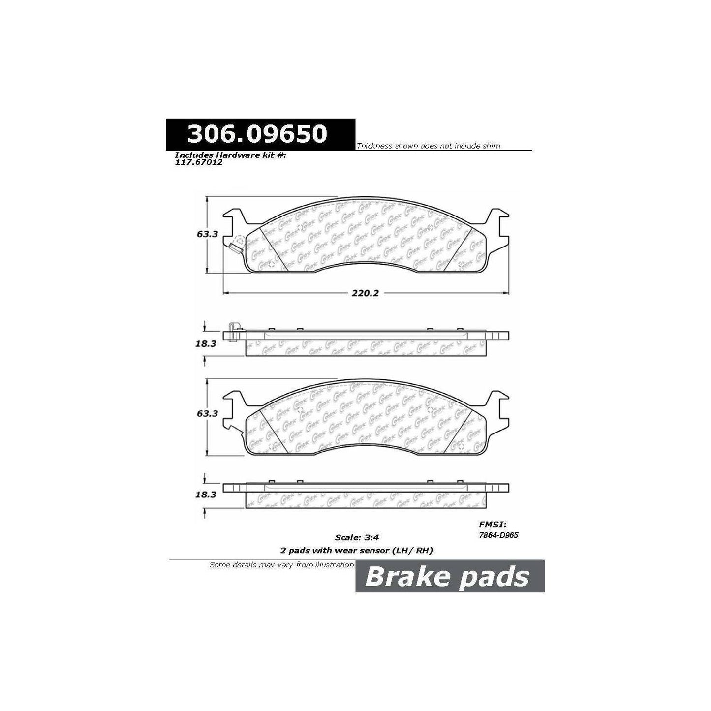 Centric Parts Disc Brake Pad Set Fleet Performance with Para-aramid friction compounds 306.09650