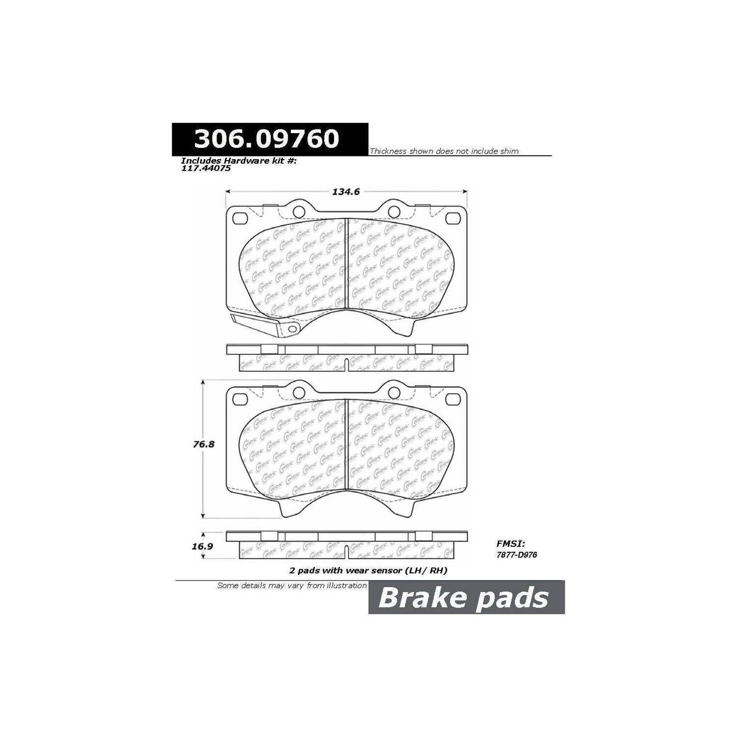 Centric Parts Disc Brake Pad Set Fleet Performance with Para-aramid friction compounds 306.09760