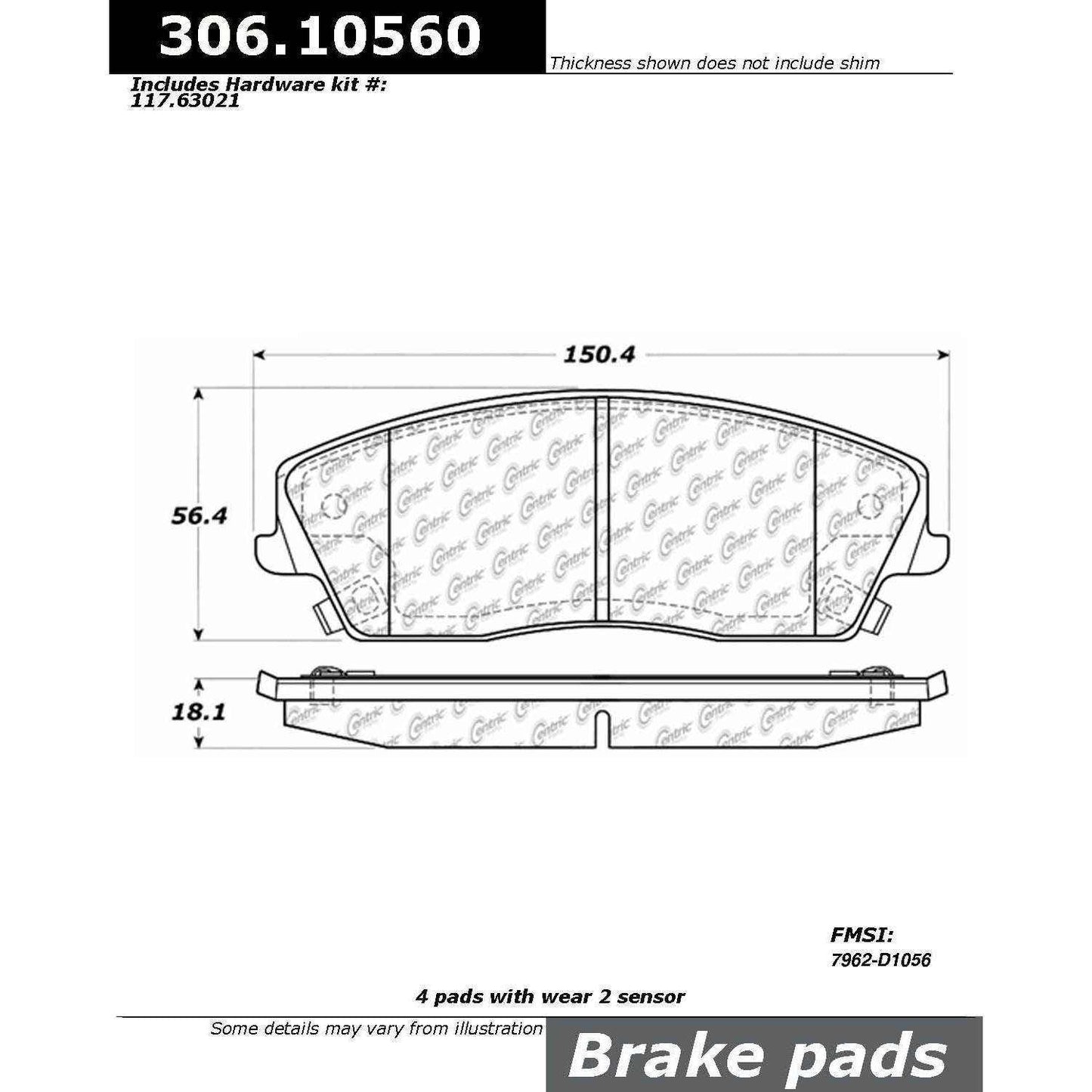 Centric Parts Disc Brake Pad Set Fleet Performance with Para-aramid friction compounds 306.10560