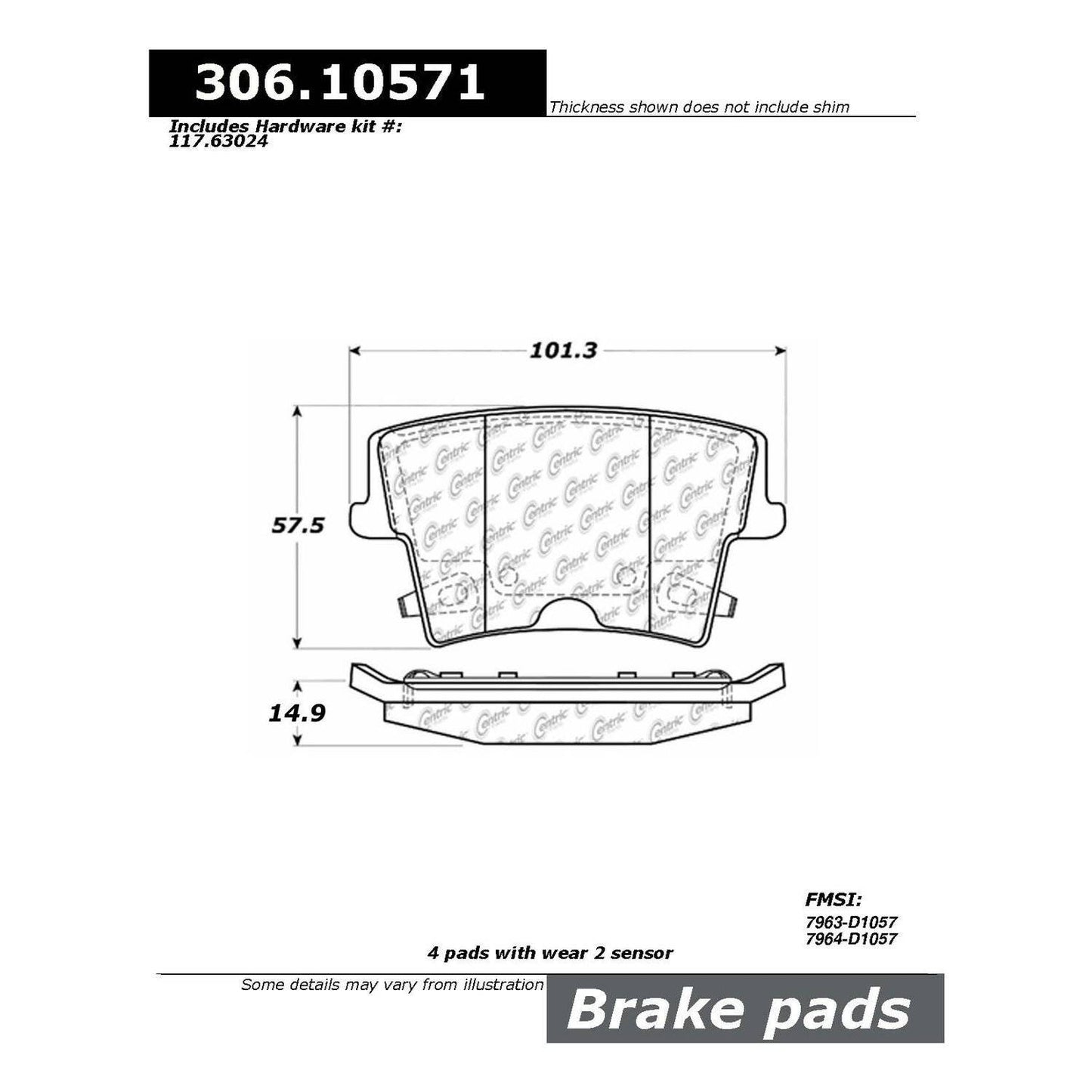 Centric Parts Disc Brake Pad Set Fleet Performance with Para-aramid friction compounds 306.10571