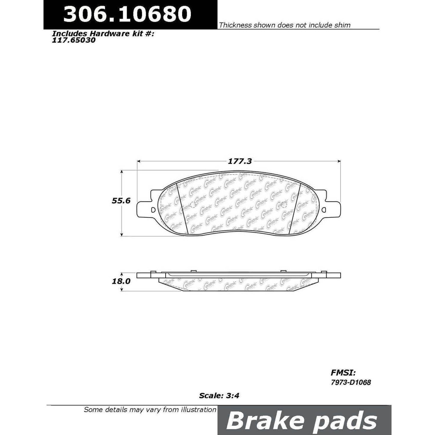 Centric Parts Disc Brake Pad Set Fleet Performance with Para-aramid friction compounds 306.10680