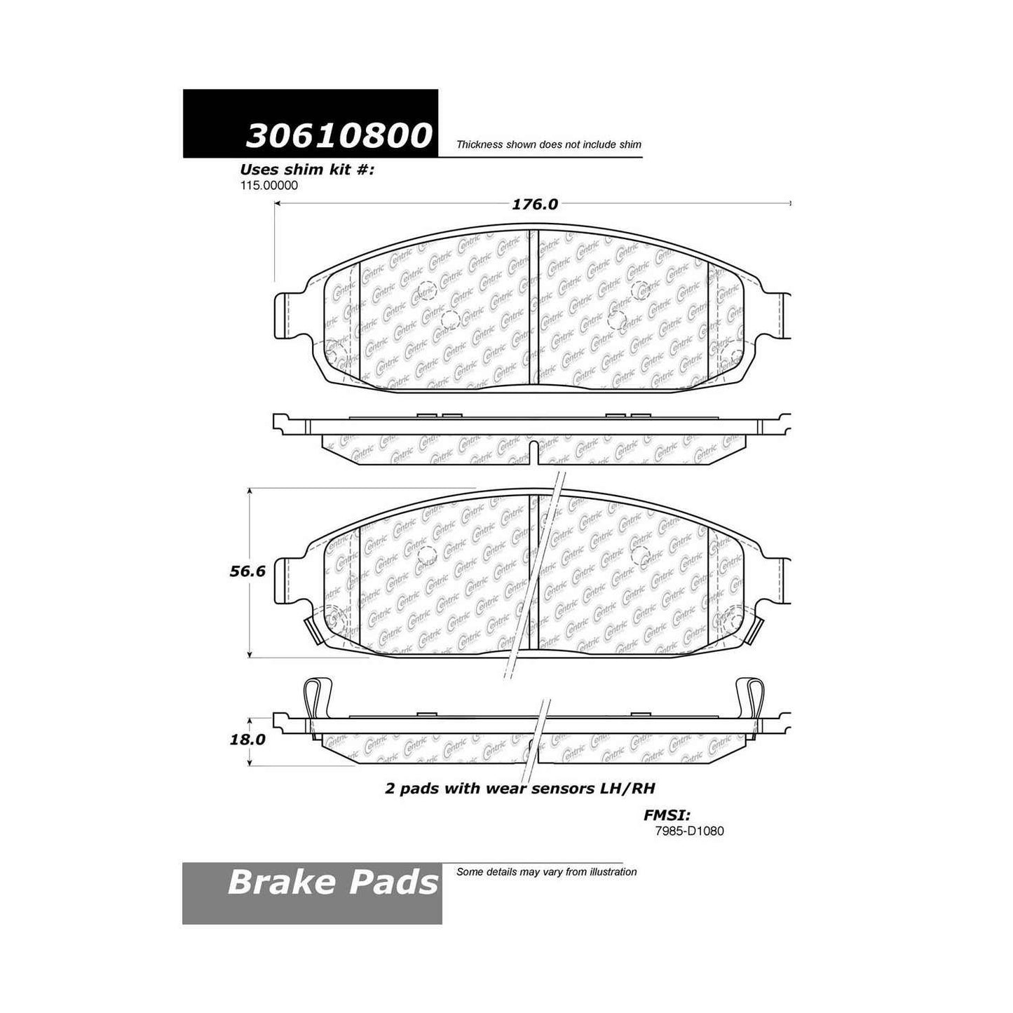 Stoptech Centric 06-10 Jeep Commander / 06-10 Grand Cherokee (Exc SRT-8) Front Brake Pads 306.10800
