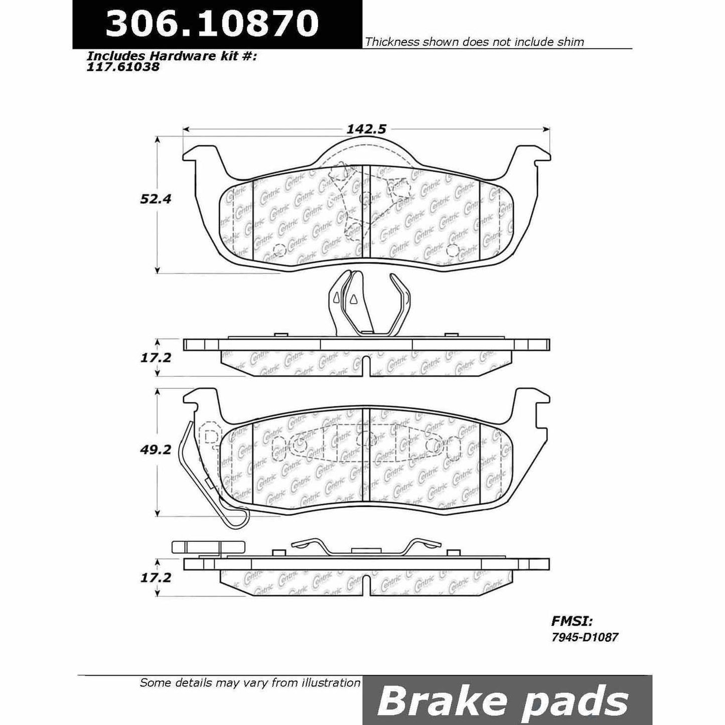 Stoptech Centric 06-10 Jeep Commander / 06-10 Grand Cherokee (Exc SRT-8) Rear Brake Pads 306.10870