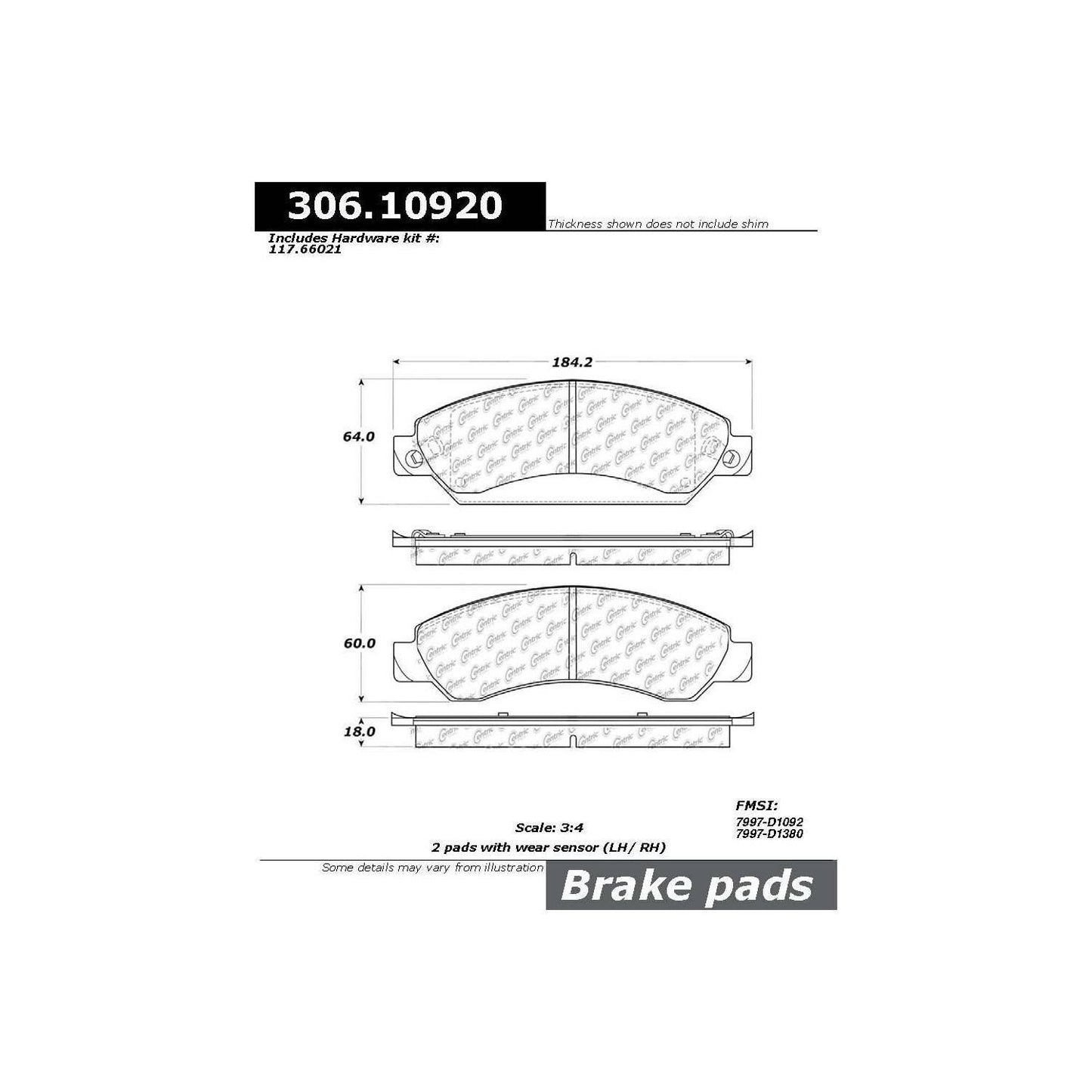 Centric Parts Disc Brake Pad Set Fleet Performance with Para-aramid friction compounds 306.10920