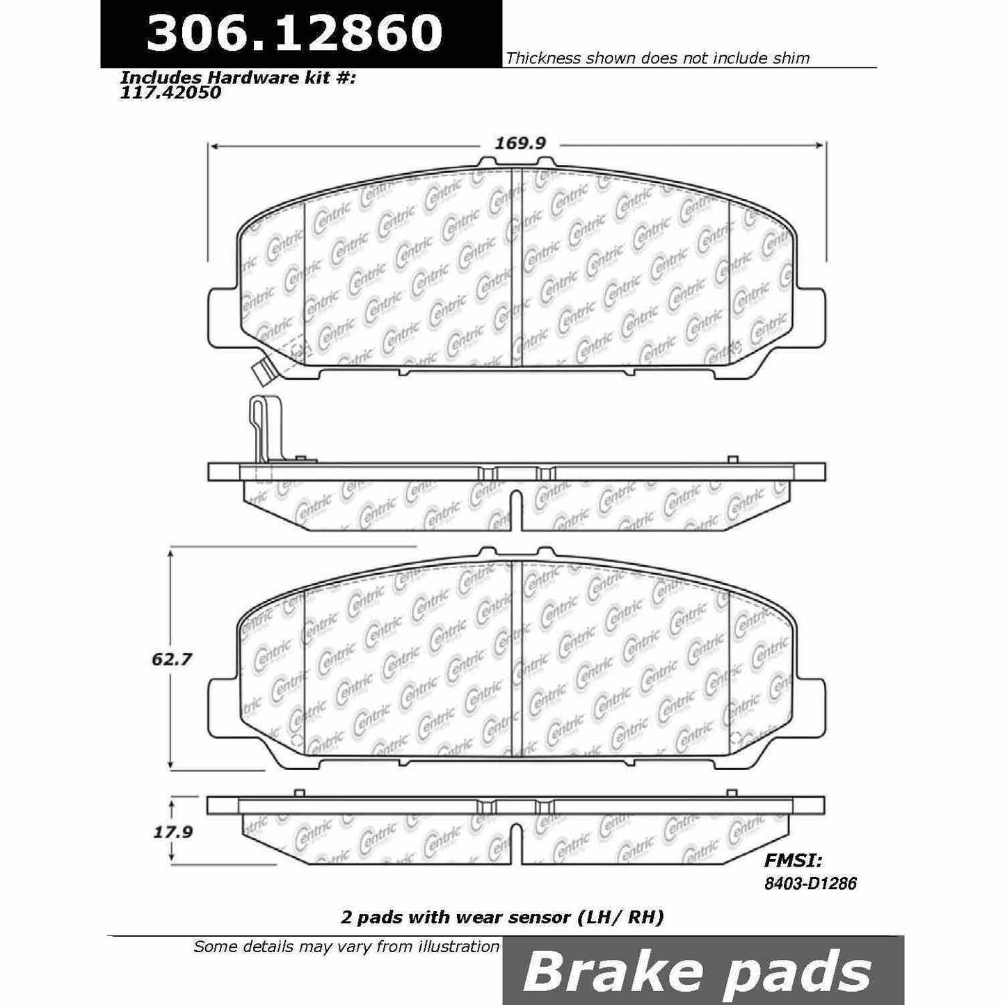 Centric Parts Disc Brake Pad Set Fleet Performance with Para-aramid friction compounds 306.12860