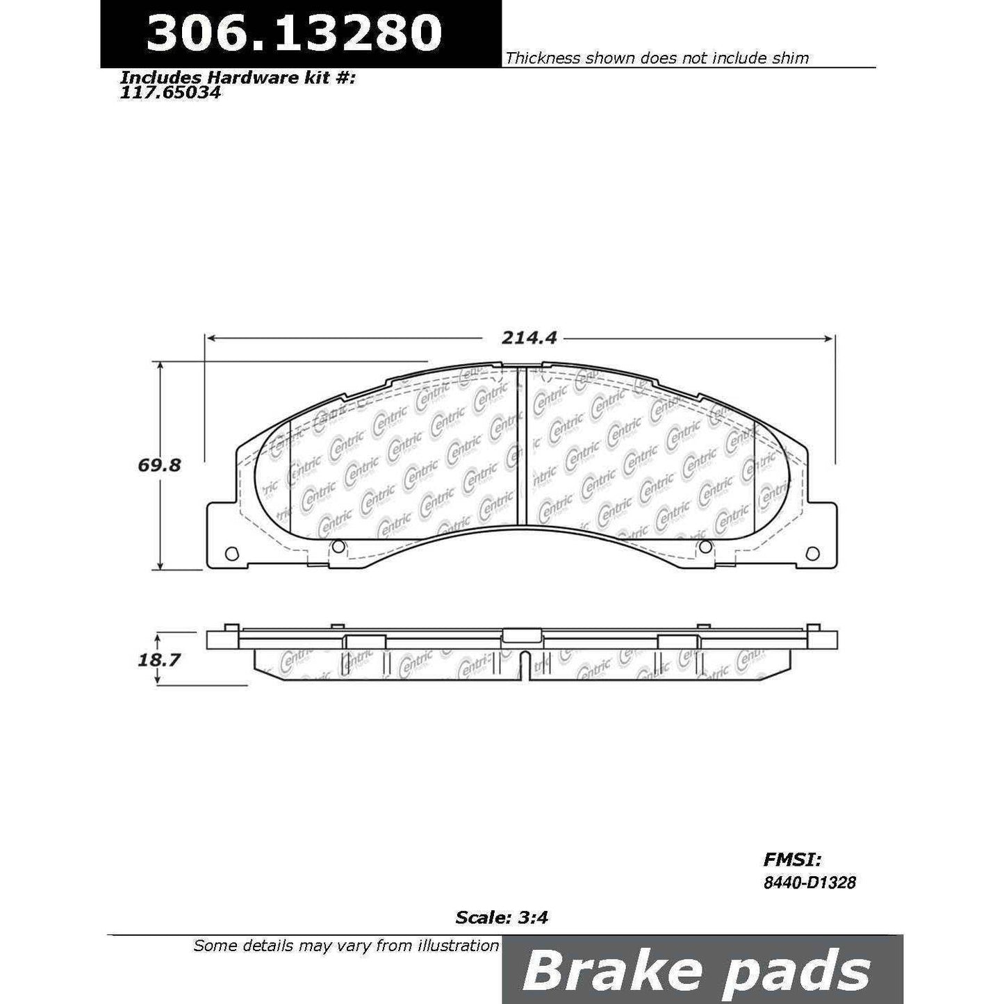 Centric Parts Disc Brake Pad Set Fleet Performance with Para-aramid friction compounds 306.13280